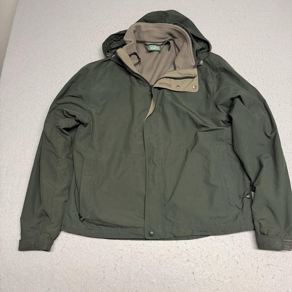 LL Bean 3 n 1 Weather Channel Hooded Jacket Men's M Reg Green Hooded Nylon 0BCY9